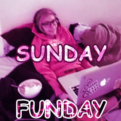 Girl In Pink Hoodie Bed Laptop Sunday Funday GIF