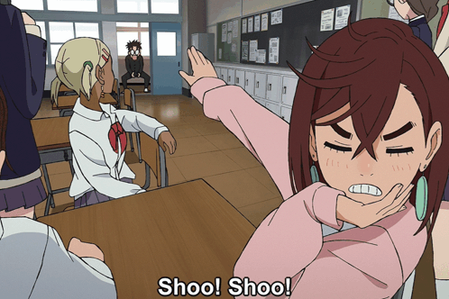 Girl in Pink Sweater Saying Shoo