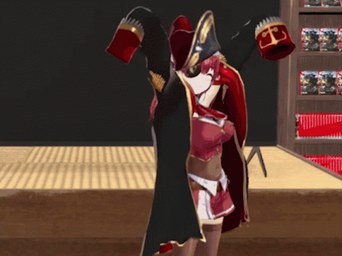 Girl in Pirate Outfit in Front of Bookshelf