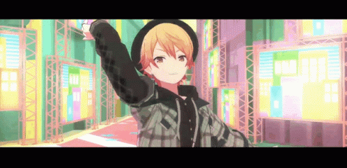 Girl In Plaid Shirt And Hat Standing In Room With Buildings GIF