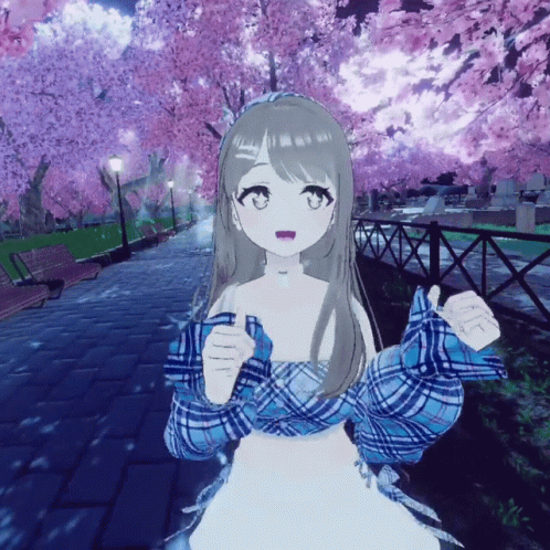 Girl In Plaid Shirt Standing In Park GIF