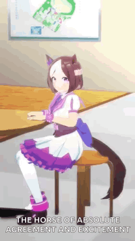 Girl in Purple Dress Sitting With Horse Tail
