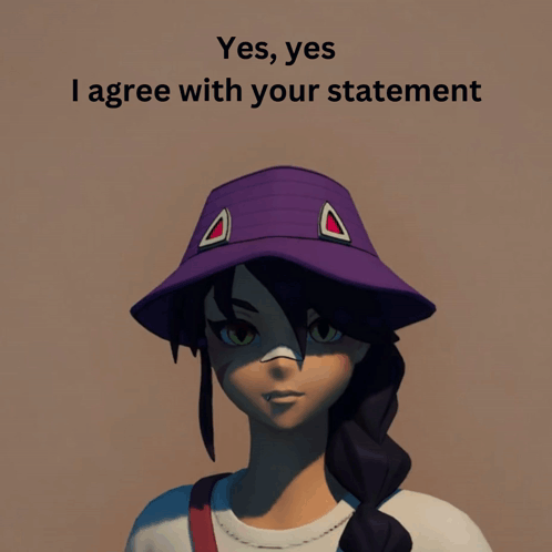 Girl In Purple Hat Saying Yes I Agree GIF