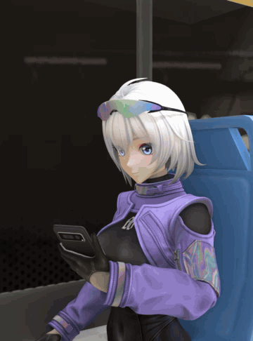 Girl In Purple Jacket Holding Phone GIF
