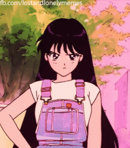 Girl In Purple Overalls Standing By Trees GIF