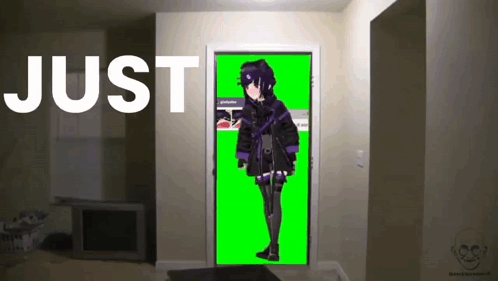 Girl In Purple With Just Above Green Screen GIF