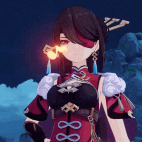 Girl In Red And Black Outfit With Flame Eye GIF