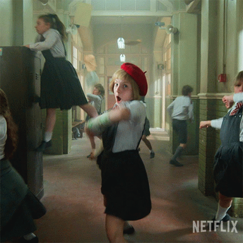 Girl in Red Beret in Hallway