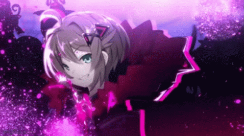 Girl In Red Dress With Flowers On Purple Background GIF