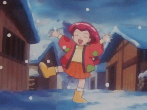 Girl in Red Jacket and Skirt Standing in Snow