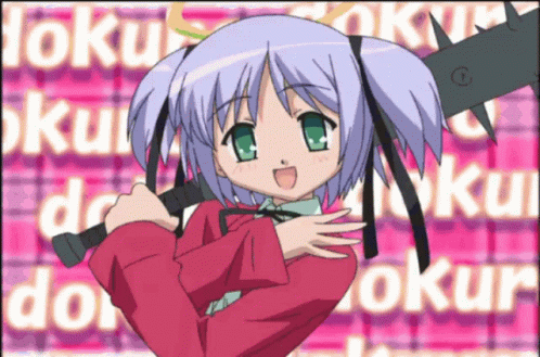 Girl in Red Jacket Holding Sword Saying Oku