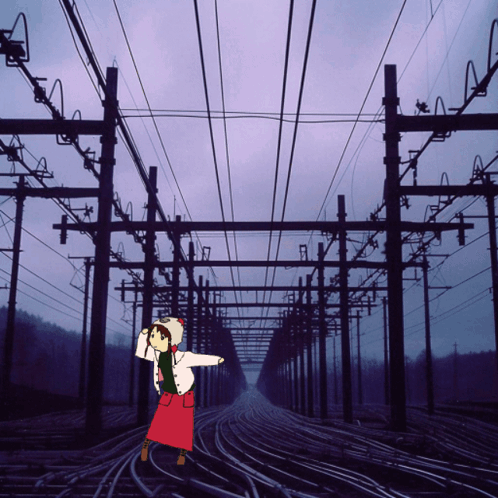 Girl in Red Skirt on Train Tracks
