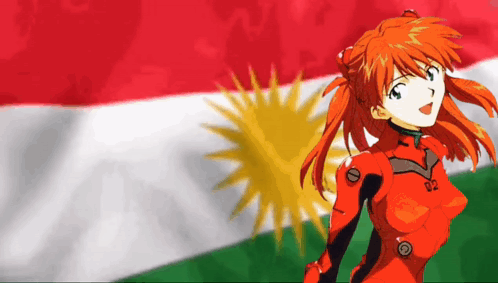 Girl in Red Suit Standing in Front of Flag