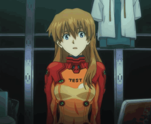 Girl In Red Suit With Test GIF
