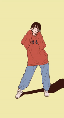 Girl In Red Sweatshirt With Chinese Writing GIF