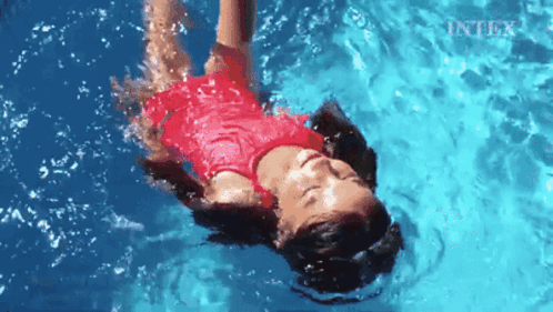 Girl In Red Swimsuit Floating Pool With Intex GIF