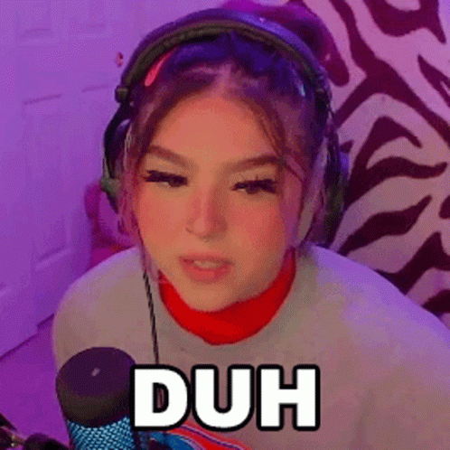 Girl in Red Turtleneck and Headphones Saying Duh