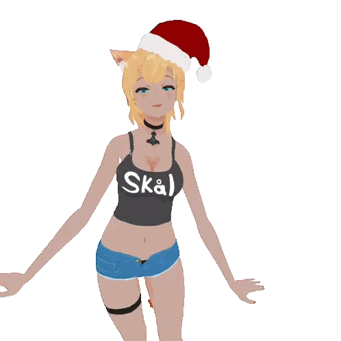 Girl in Santa Hat and Skal Tank Top