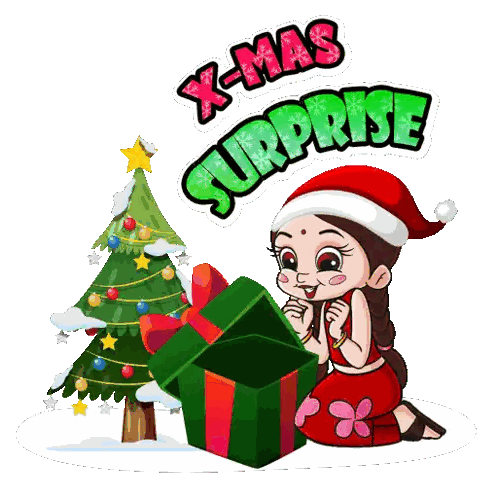 Girl in Santa Hat Next to Christmas Tree X-mas Surprise