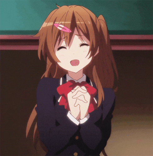 Girl in School Uniform Eyes Closed Mouth Open