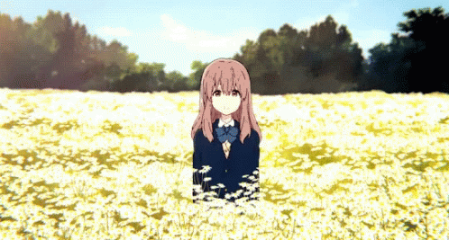 Girl In School Uniform In Daisy Field GIF