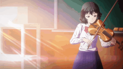 Girl in School Uniform Playing Violin in Classroom