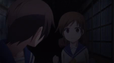 Girl in School Uniform Salutes Boy in Dark Room