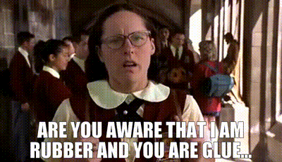 Girl in School Uniform Saying Rubber and Glue