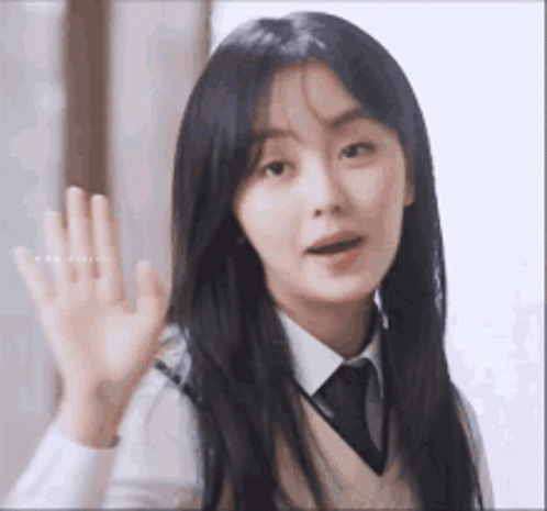 Girl in School Uniform Waving