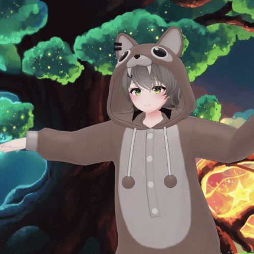 Girl In Squirrel Costume Arms Outstretched Tree GIF