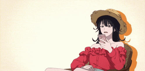 Girl In Straw Hat Looking At Cell Phone GIF