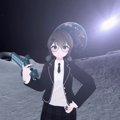 Girl In Suit And Tie Holding Diamond Sword In Front Of Earth GIF
