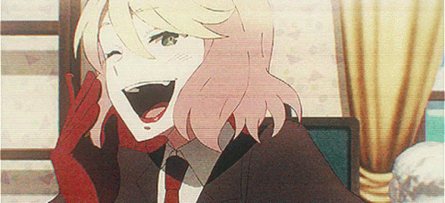 Girl in Suit and Tie Laughing with Mouth Open