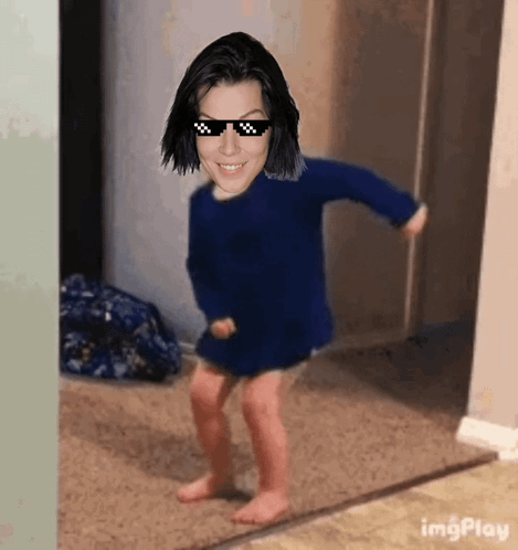 Girl In Sunglasses And Blue Sweater Dancing GIF