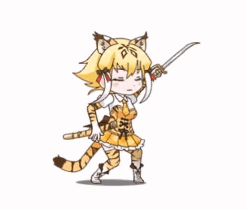 Girl In Tiger Costume Holding Sword GIF