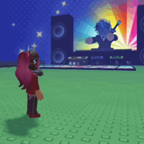 Girl In Video Game Standing In Front Of Stage GIF
