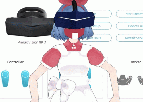 Girl in VR Headset in Front of Controller