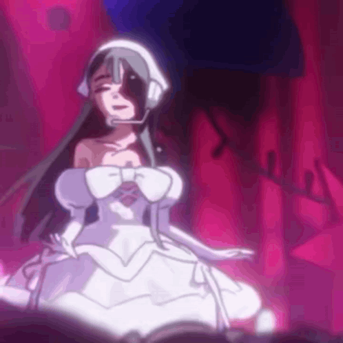 Girl in White Dress and Gloves with Headphones and Headset
