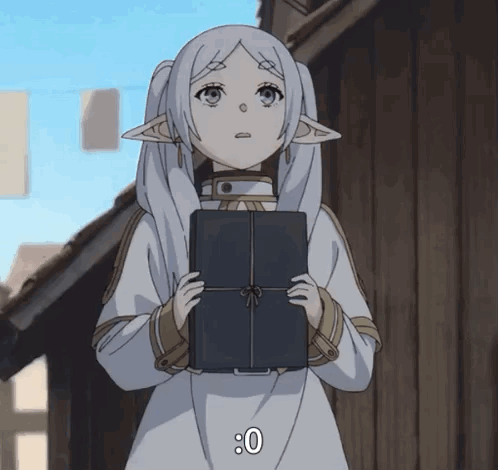 Girl In White Dress Holding Book With Number 0 GIF