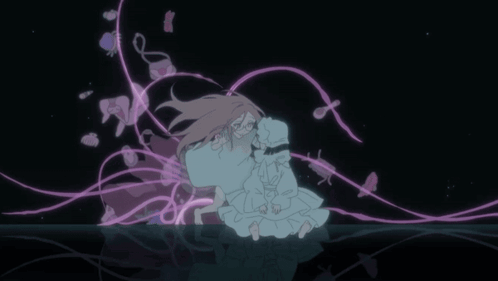 Girl in White Dress Surrounded by Pink Lines