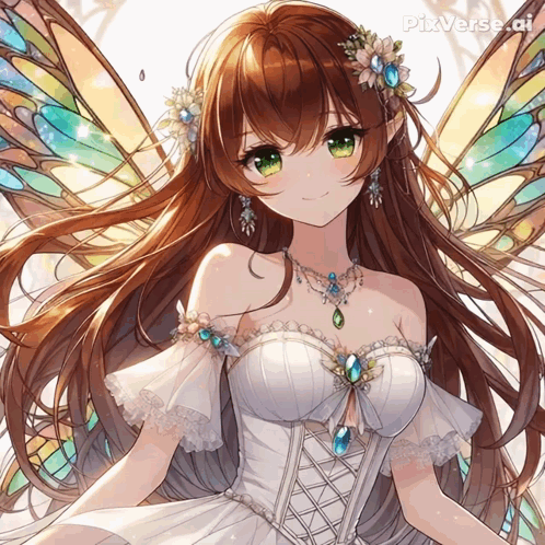 Girl In White Dress With Butterfly Wings GIF