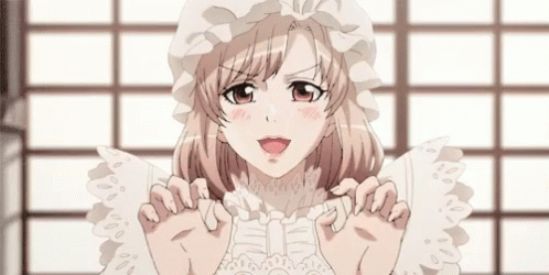 Girl In White Dress With Ruffled Sleeves And White Hat GIF