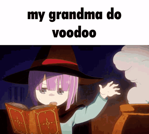 Girl in Witch Hat Reading Book My Grandma Do Voodoo