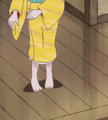 Girl in Yellow Kimono Squatting