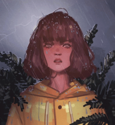 Girl in Yellow Raincoat in Rain