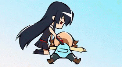 Girl Kneeling Next to Man With Knife