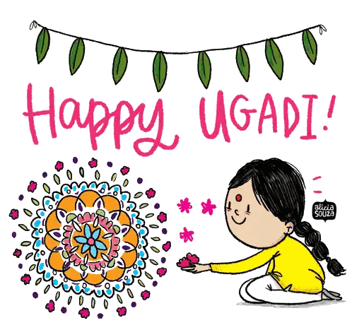 Girl Kneeling With Happy Ugadi