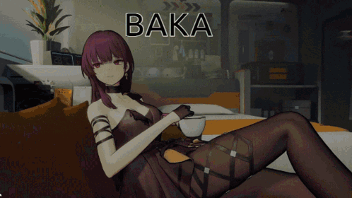 Girl Laying on Bed Saying Baka