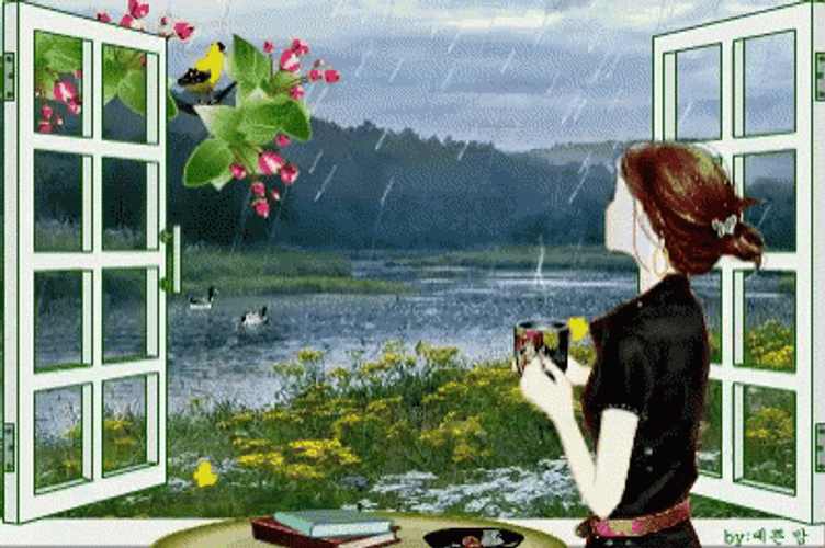 Girl Looking On The Window Rainy Day GIF