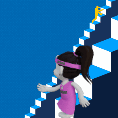 Girl Looking Up Stairs Saying Small